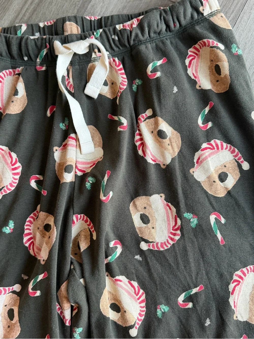 Burt's Bees Men’s L Black Christmas Candy Cane Bears Pajama Pants w/Drawstring